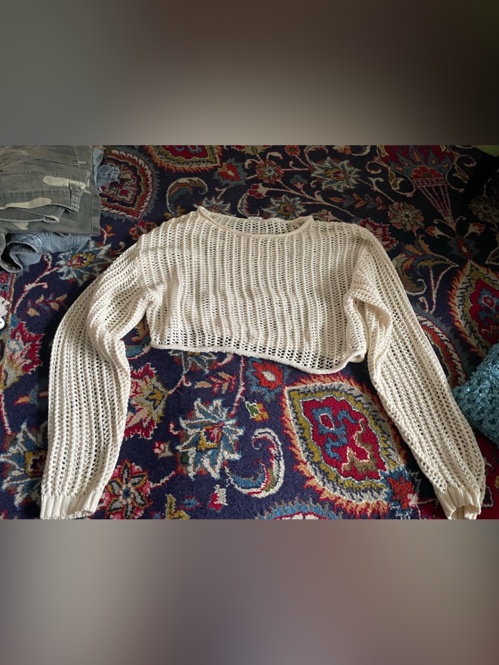 Garage Cream Open-Knit Cropped Sweater